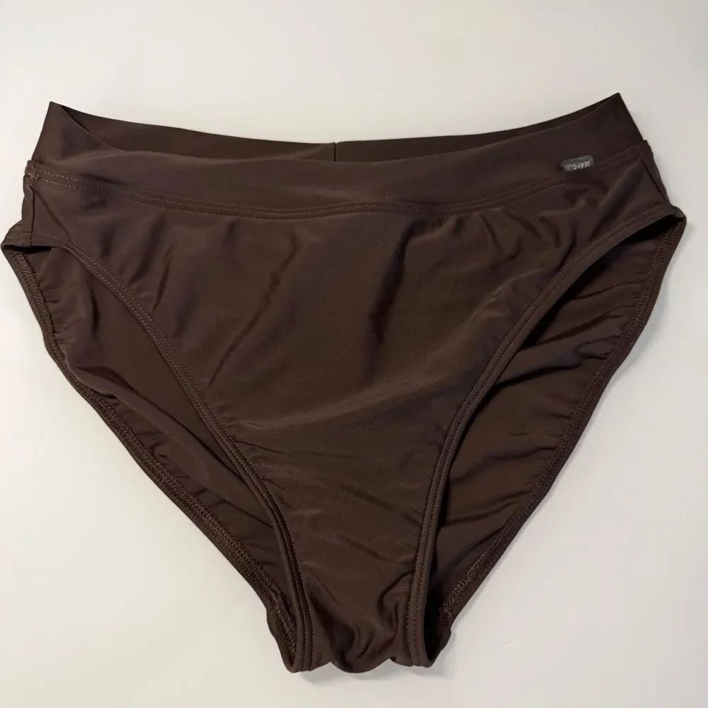Seafolly Brown High Waist Stretch Cheeky Bikini Bottom Size 16 NWT